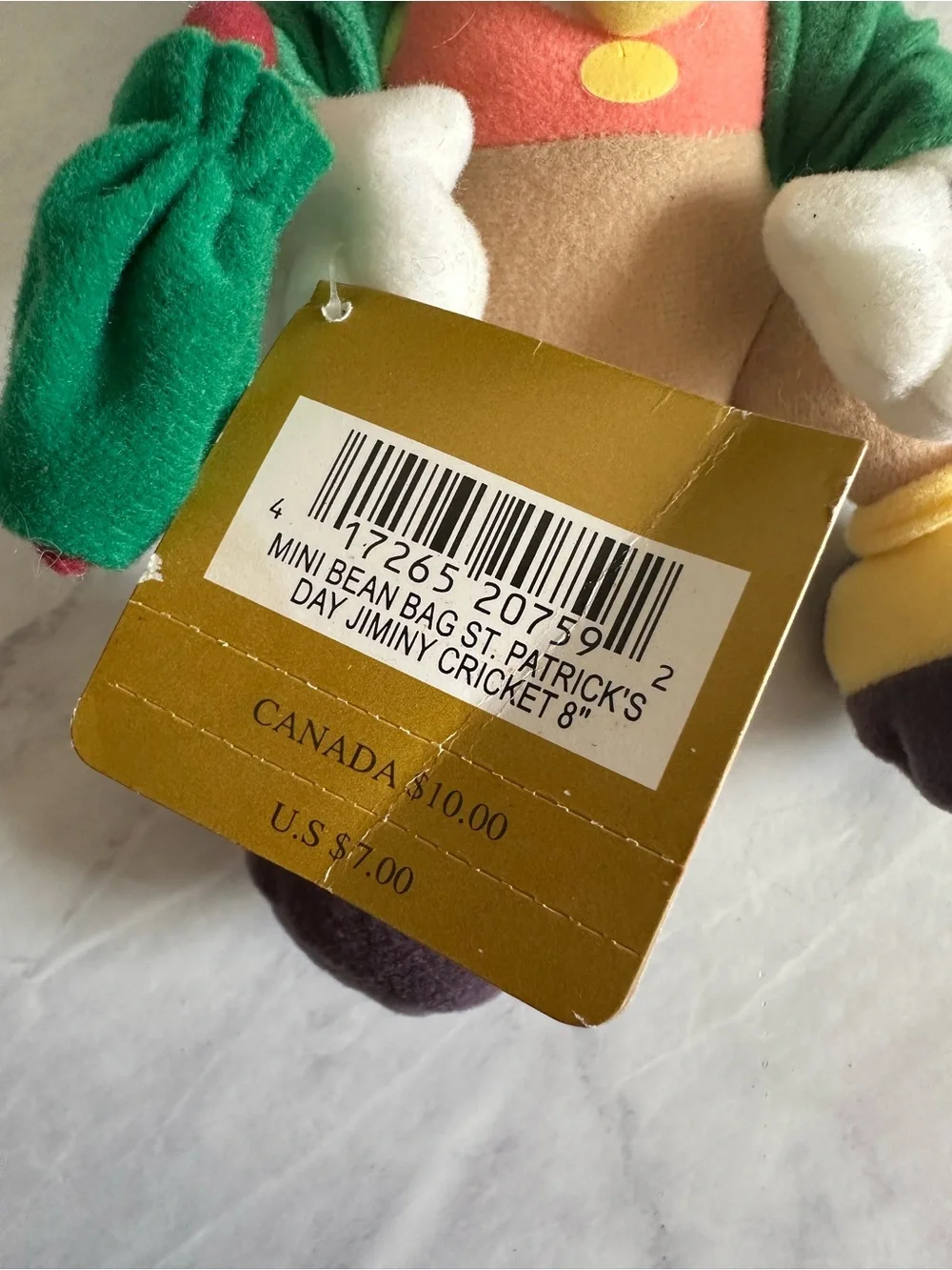Vintage NWT Disney Store Jiminy Cricket Plush Stuffed Animal Toy 8” Pinocchio